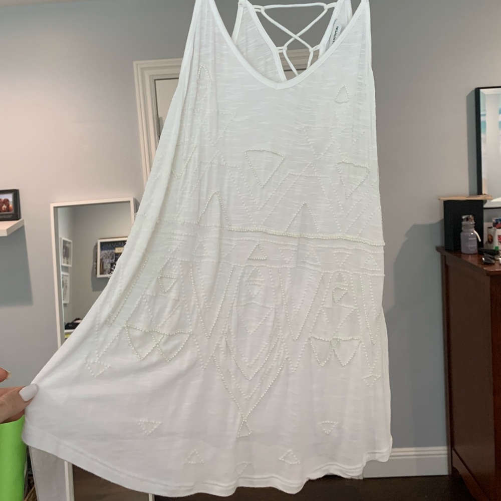 American Eagle Outfitters White Tank Top White Bead Design Crisscross Back Tie